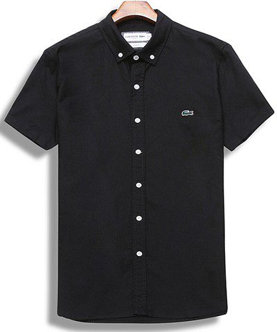 לקוסט-LACOSTE SHIRT MEN SHORT - BLACK