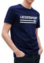 לקוסט-LACSOTE TSHIRT DESGIN MEN SHORT - Navy Blue & White Logo