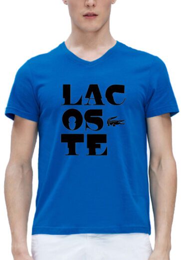 לקוסט-LACSOTE TSHIRT MEN V NECK DESGIN SHORT - BLUE