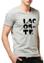לקוסט-LACSOTE TSHIRT MEN V NECK DESGIN SHORT - GRAY
