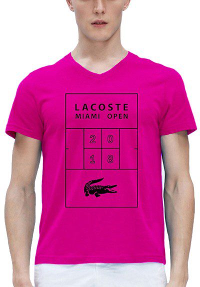 לקוסט-LACSOTE TSHIRT MEN V NECK DESGIN SHORT - PINK