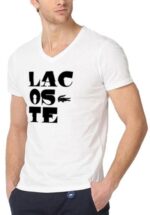 לקוסט-LACSOTE TSHIRT MEN V NECK DESGIN SHORT - WHITE