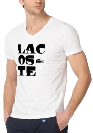 לקוסט-LACSOTE TSHIRT MEN V NECK DESGIN SHORT - WHITE