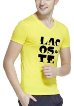 לקוסט-LACSOTE TSHIRT MEN V NECK DESGIN SHORT - YELLOW