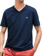 לקוסט-LACSOTE TSHIRT MEN V NECK SHORT - Navy Blue