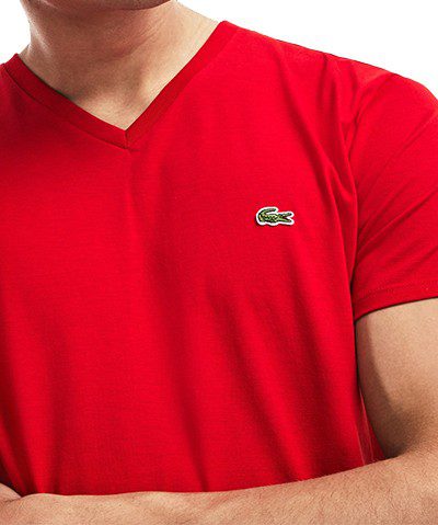 לקוסט-LACSOTE TSHIRT MEN V NECK SHORT - Red