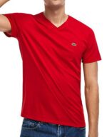 לקוסט-LACSOTE TSHIRT MEN V NECK SHORT - Red