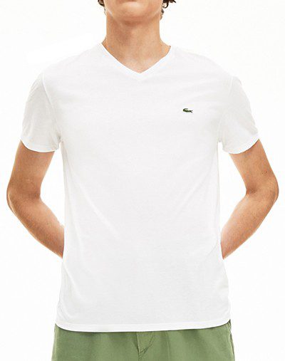 לקוסט-LACSOTE TSHIRT MEN V NECK SHORT - White