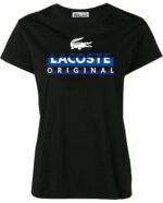 לקוסט-LACSOTE TSHIRT WOMEN DESGIN SHORT - BLACK