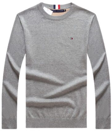 טומי הילפיגר-TOMMY TSHIRT MEN'S LONG CREW NECK- Santas Grey