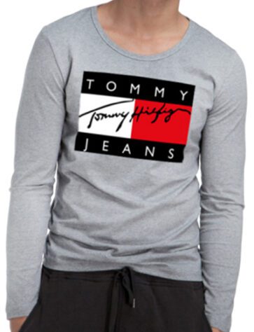 טומי הילפיגר-TOMMY TSHIRT MEN LONG - Gray