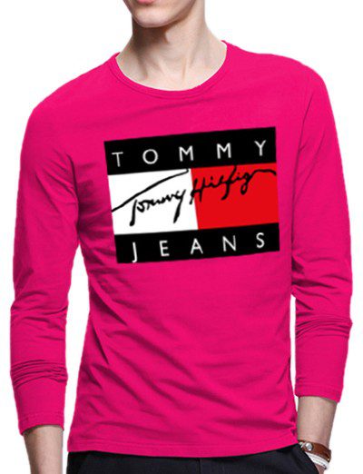 טומי הילפיגר-TOMMY TSHIRT MEN LONG - Pink