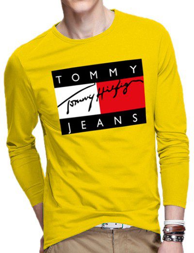 טומי הילפיגר-TOMMY TSHIRT MEN LONG - Yellow