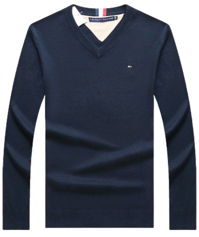 טומי הילפיגר-TOMMY TSHIRT MEN'S LONG V - Nave Blue