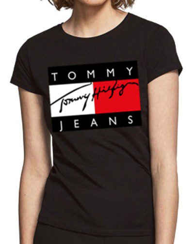 טומי הילפיגר-TOMMY TSHIRT SHORT WOMEN'S - BLACK