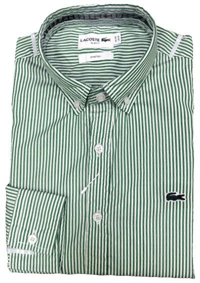 לקוסט-LACOSTE LONG MEN SHIRT - GREEN & WHITE