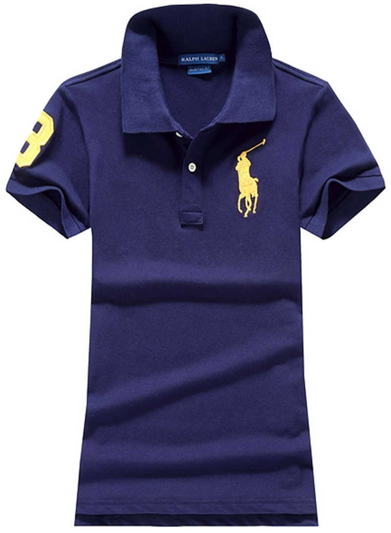 ראלף לורן-RALPH LAUREN POLO TSHIRT SHORT WOMEN - Nave Blue & Yellow Logo