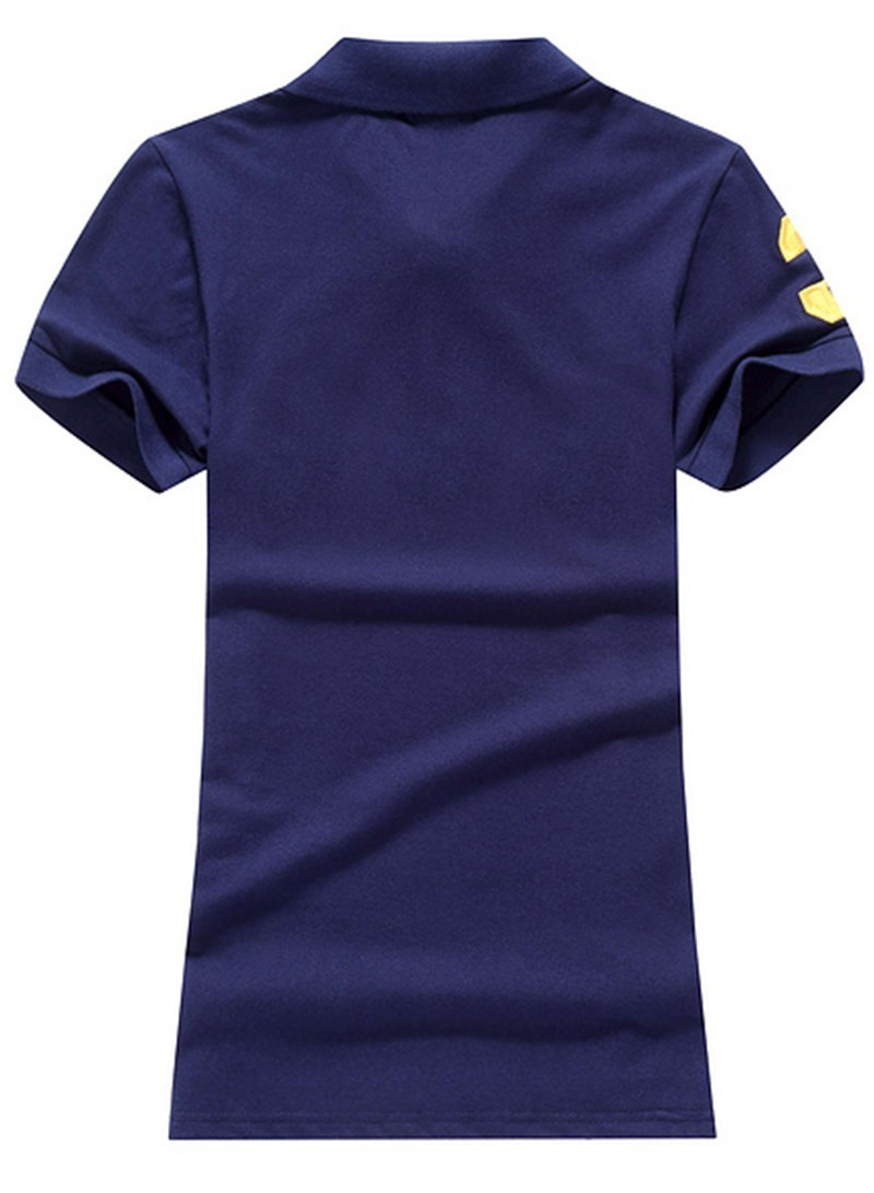 ראלף לורן-RALPH LAUREN POLO TSHIRT SHORT WOMEN - Nave Blue & Yellow Logo